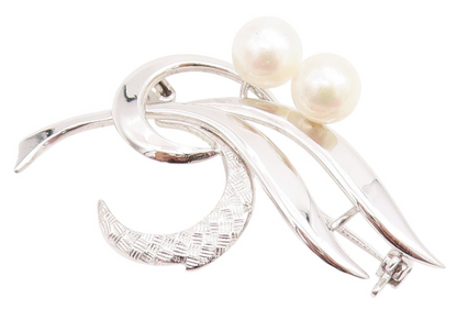 925 Sterling Silver Vintage Brooch Pin Swirly Pearl Design Cutout  BP11467