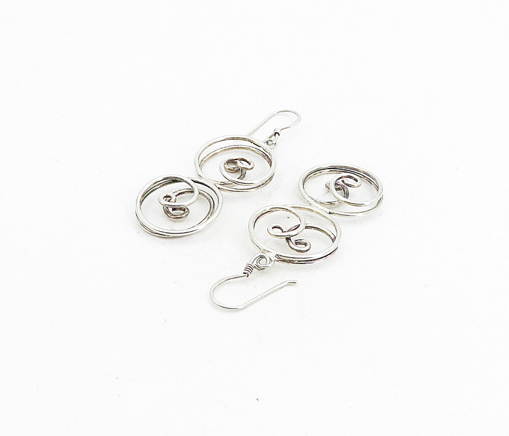 925 Sterling Silver  Vintage Shiny Open Spiral Swirl Dangle Earrings  EG4357