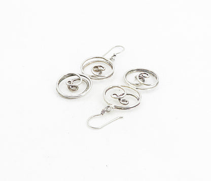 925 Sterling Silver  Vintage Shiny Open Spiral Swirl Dangle Earrings  EG4357