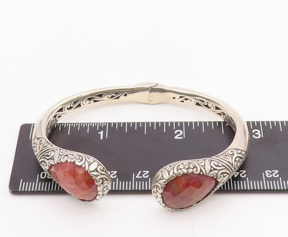 925 Sterling Silver Vintage Bracelet Drop Cut Gemstone Hinged Cuff  BT10584