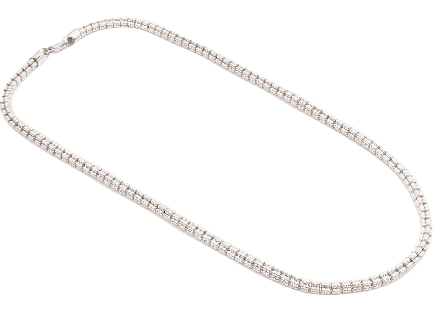 925 Sterling Silver Vintage Necklace Designer Beaded Cuboids Carved Chain NE4334