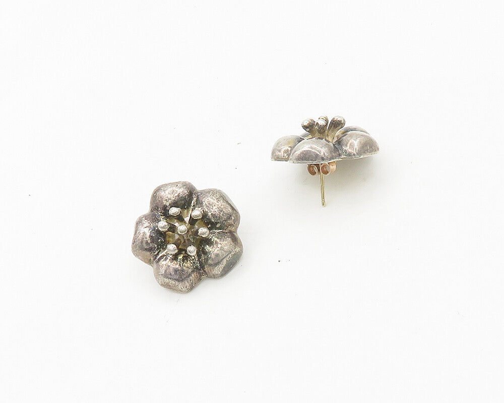DESIGNER 925 Silver & 14K GOLD  Vintage Shiny Flower Drop Earrings  EG9488