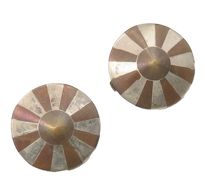 925 Sterling Silver  Vintage Two Tone Floral Pattern Round Cuff Links  TR2396