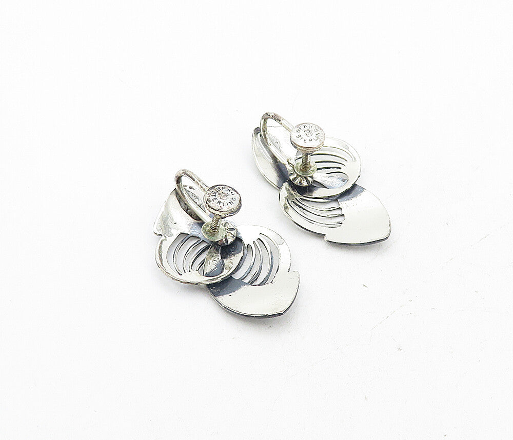 BEAU 925 Sterling Silver  Vintage Oxidized Pattern Non Pierce Earrings  EG4184