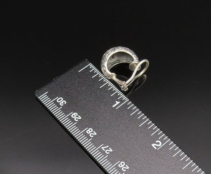 925 Sterling Silver  Vintage Leaf Engraved Huggie Hoop Earrings  EG12037