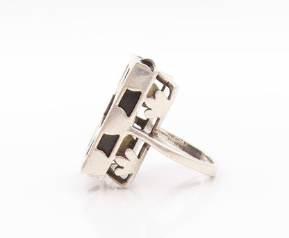 925 Sterling Silver Vintage Ring Rectangle Onyx Carved Framed  Sz 6.5  RG32627