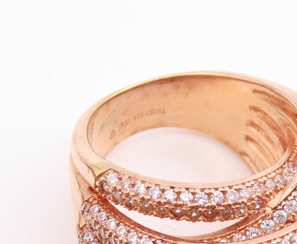 925 Sterling Silver Vintage Ring Gold Plated CZ Crossover Band  Sz 7.5  RG35693