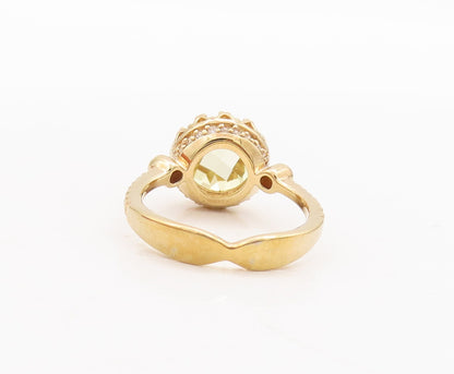 925 Sterling Silver Vintage Ring Gold Plated Carved Yellow CZ  Sz 7  RG29372
