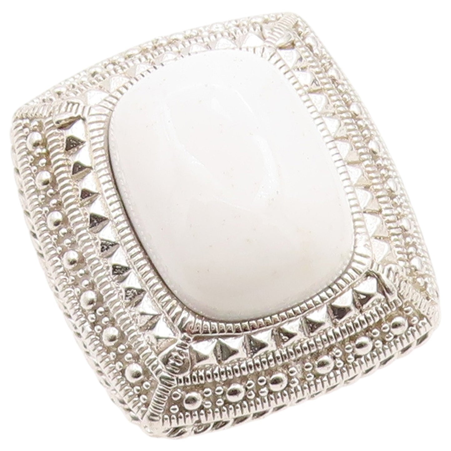 925 Sterling Silver Vintage Ring Cabochon White Onyx Statement Band Sz 6 RG36502