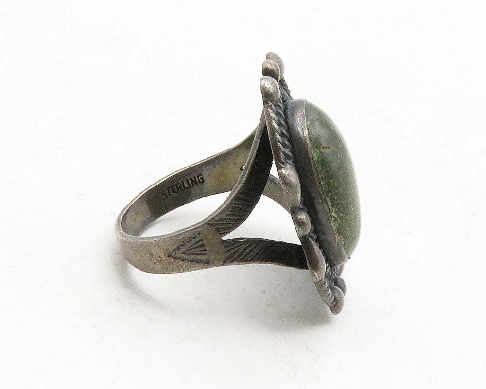 925 Sterling Silver  Vintage Green Jasper Cocktail Ring Sz 5.5  RG13159
