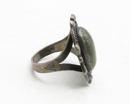 925 Sterling Silver  Vintage Green Jasper Cocktail Ring Sz 5.5  RG13159