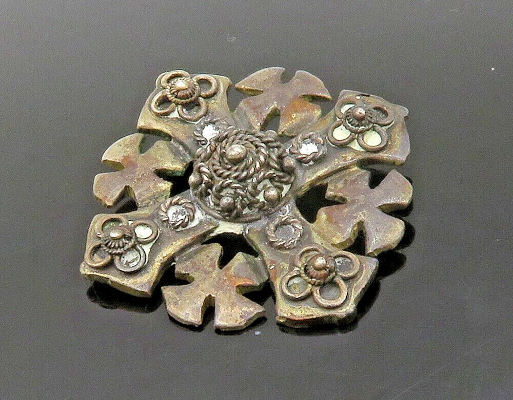 ISRAEL 925 Sterling Silver  Vintage Oxidized Floral Cross Pendant  PT13304