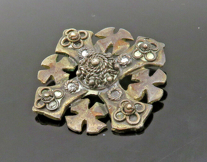 ISRAEL 925 Sterling Silver  Vintage Oxidized Floral Cross Pendant  PT13304