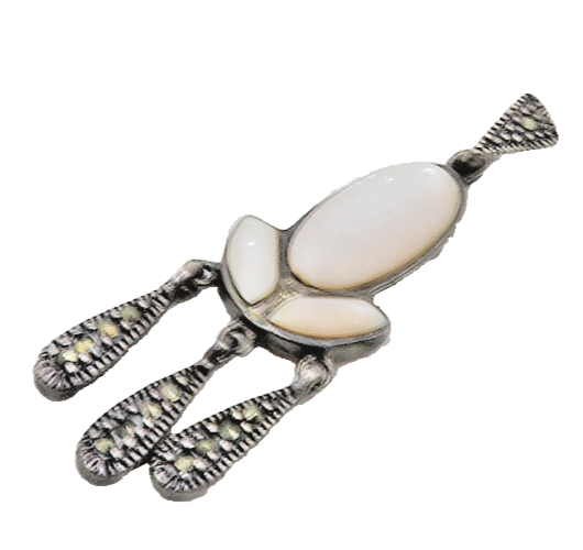 925 Sterling Silver  Vintage Mother Of Pearl & Marcasite Pendant  PT15018