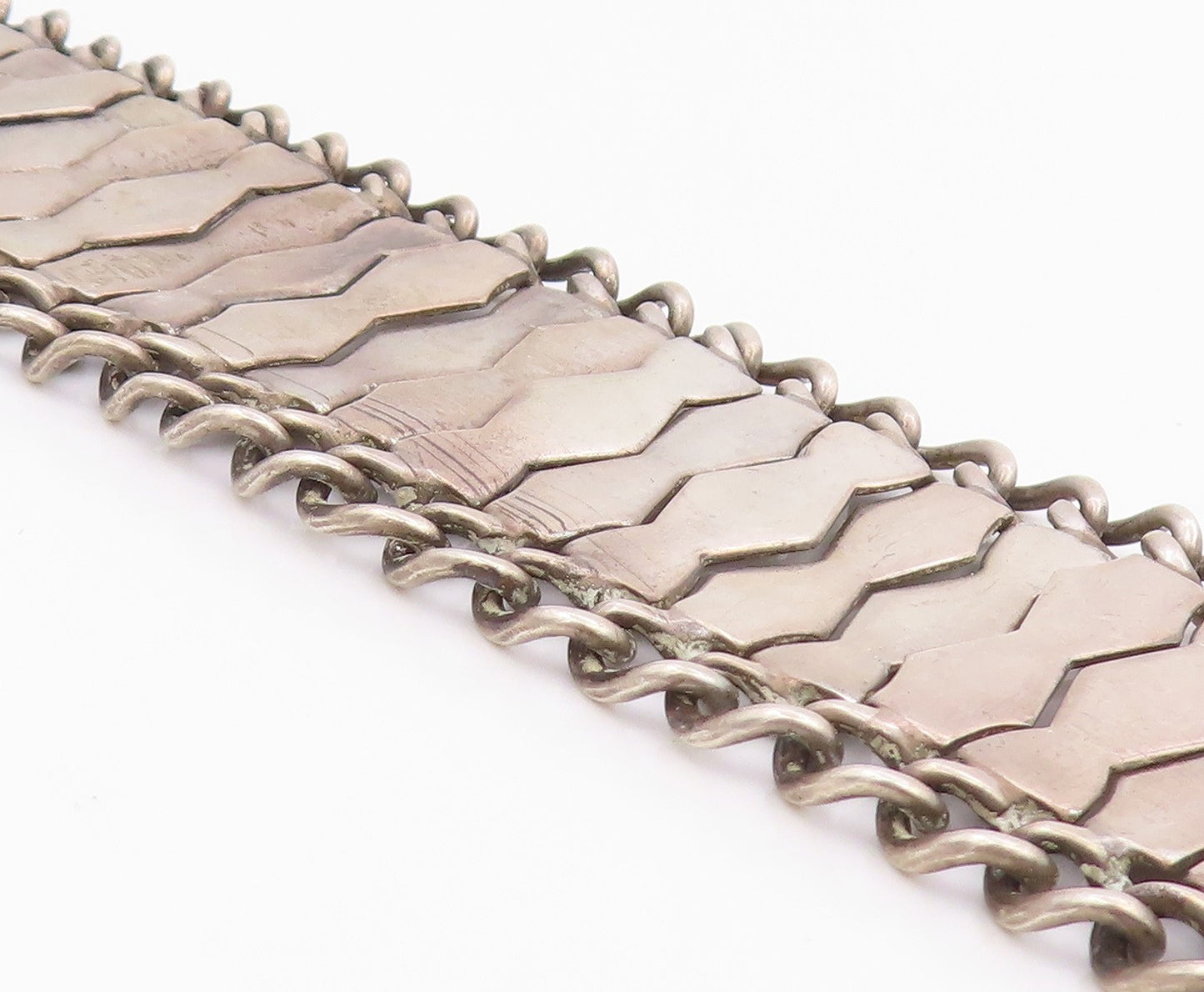 925 Sterling Silver Vintage Bracelet Modernist Geometric Weave Link  BT11957