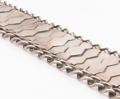 925 Sterling Silver Vintage Bracelet Modernist Geometric Weave Link  BT11957