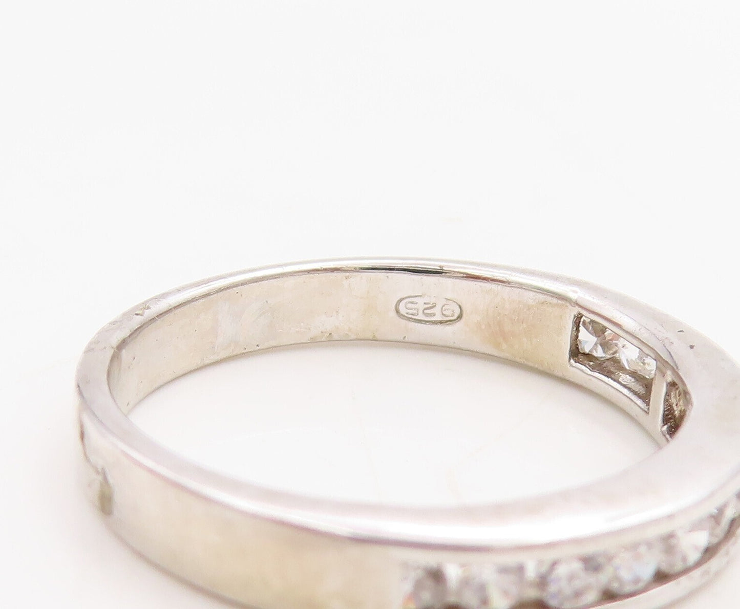 925 Sterling Silver Vintage Ring Minimalist Topaz Inlay  Sz 7  RG30549