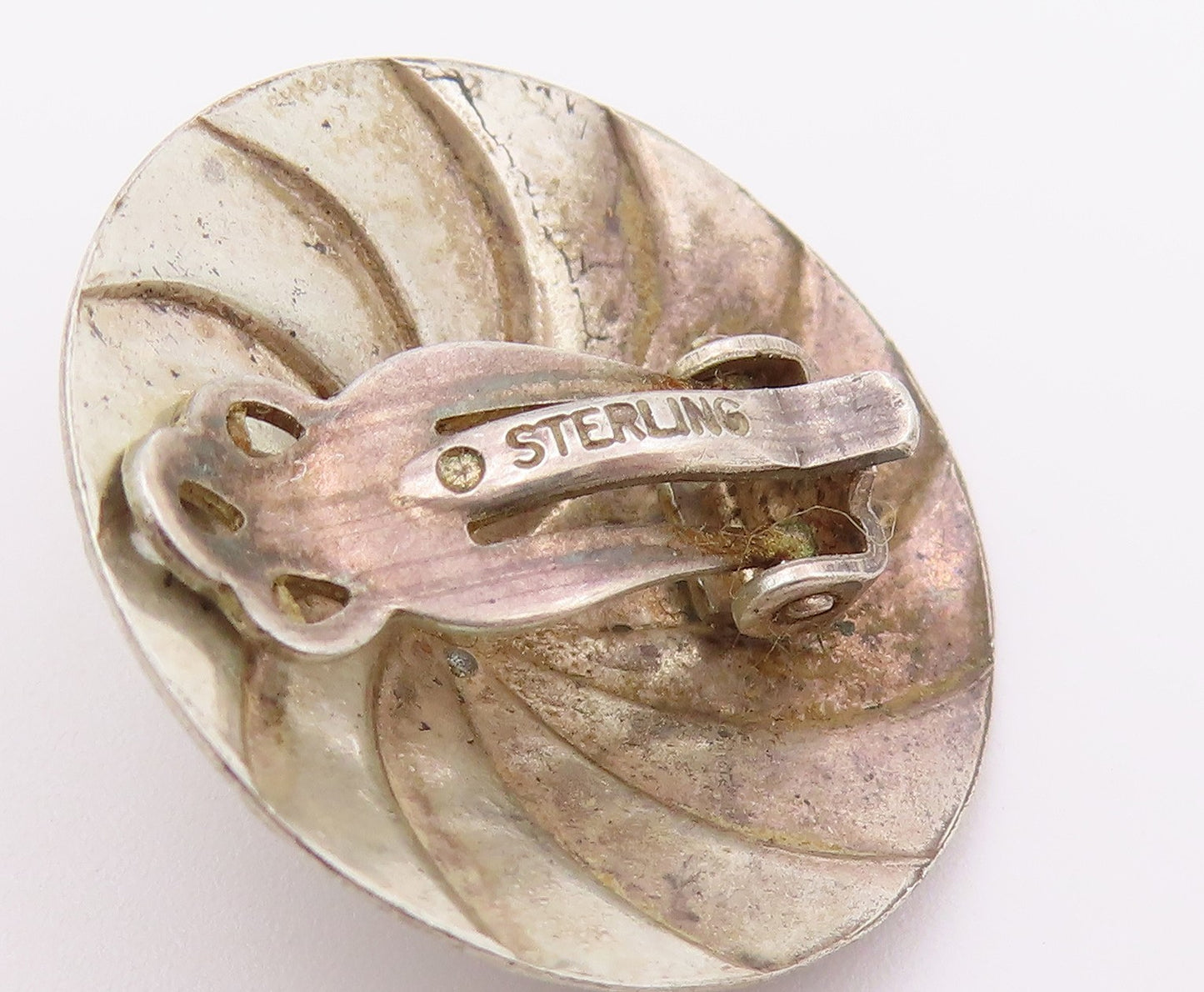 925 Sterling Silver Vintage Earrings Modernist Pinwheel Concho Clip On  EG14468