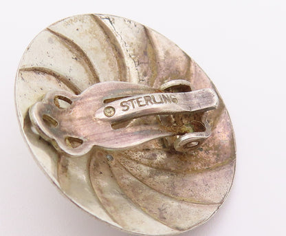 925 Sterling Silver Vintage Earrings Modernist Pinwheel Concho Clip On  EG14468