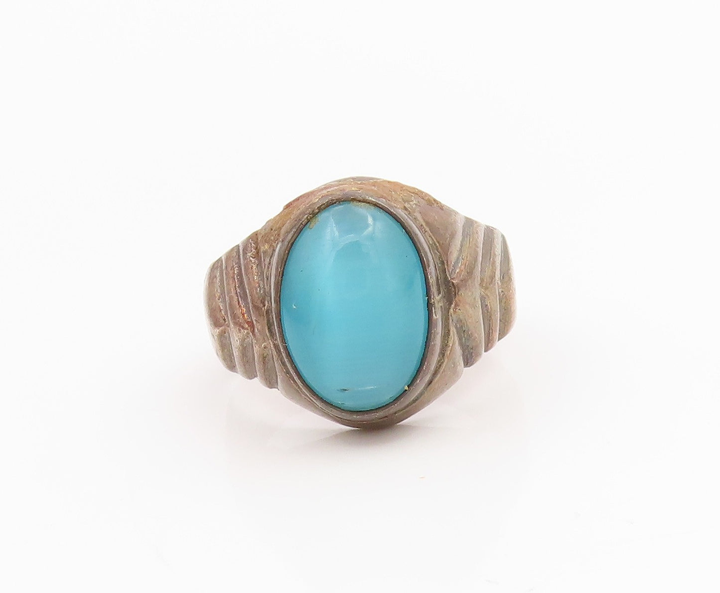 925 Sterling Silver Vintage Ring MEXICO Cabochon Cat's Eye Band  Sz 8  RG34259