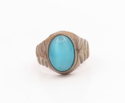 925 Sterling Silver Vintage Ring MEXICO Cabochon Cat's Eye Band  Sz 8  RG34259