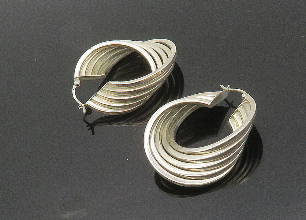 925 Sterling Silver  Vintage Shiny Round Split Hoop Earrings  EG9993