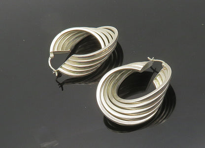 925 Sterling Silver  Vintage Shiny Round Split Hoop Earrings  EG9993