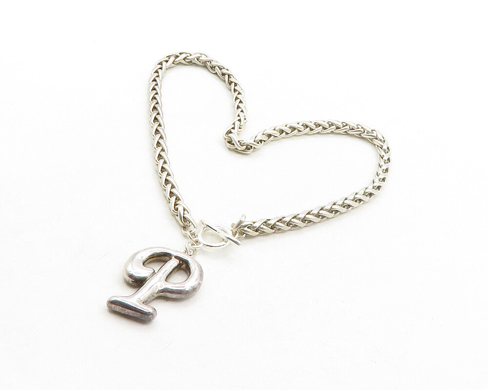 UNO DE 50 925 Silver  Vintage P Initial Pendant Wheat Chain Necklace  NE2175