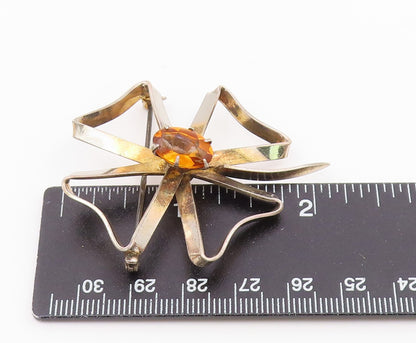 925 Sterling Silver  Vintage Citrine Ribbon Flower Shiny Brooch Pin  BP4975
