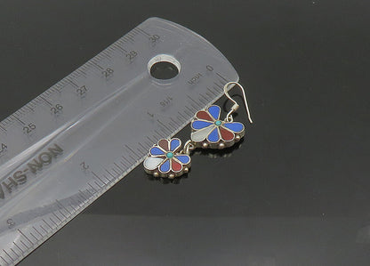 925 Silver Vintage Mother Of Pearl & Multi Stone Dangle Earrings EG10762