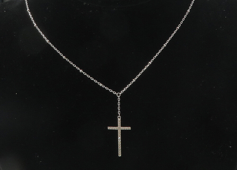 925 Sterling Silver  Topaz Religious Cross Petite Chain Necklace  NE1922