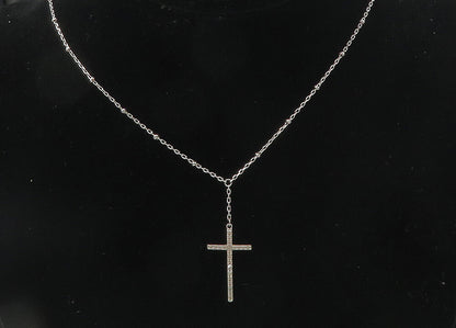 925 Sterling Silver  Topaz Religious Cross Petite Chain Necklace  NE1922