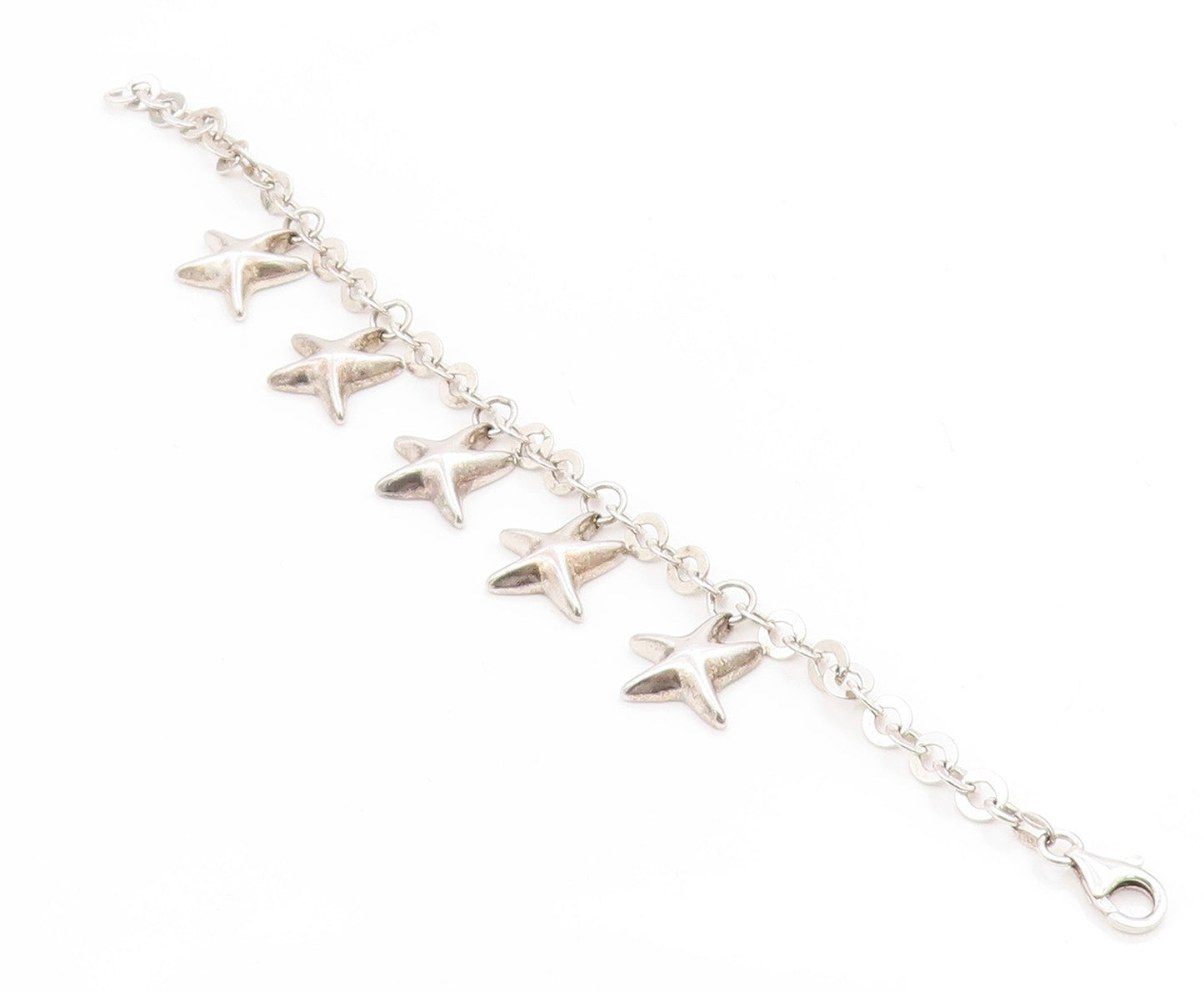 925 Sterling Silver Vintage Bracelet Celestial Dangling Star Charm Link  BT11670