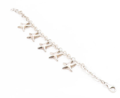 925 Sterling Silver Vintage Bracelet Celestial Dangling Star Charm Link  BT11670