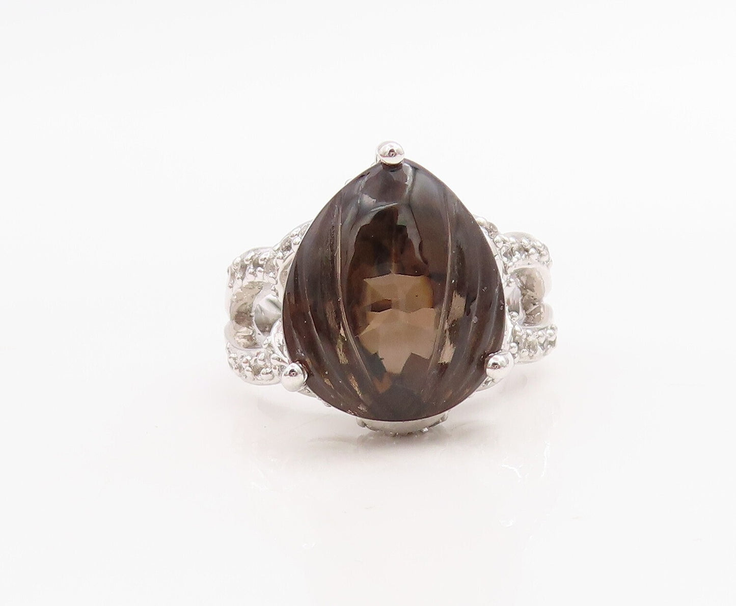 925 Sterling Silver Vintage Ring Drop Cut Smoky Quartz & Topaz  Sz 7.5  RG30998