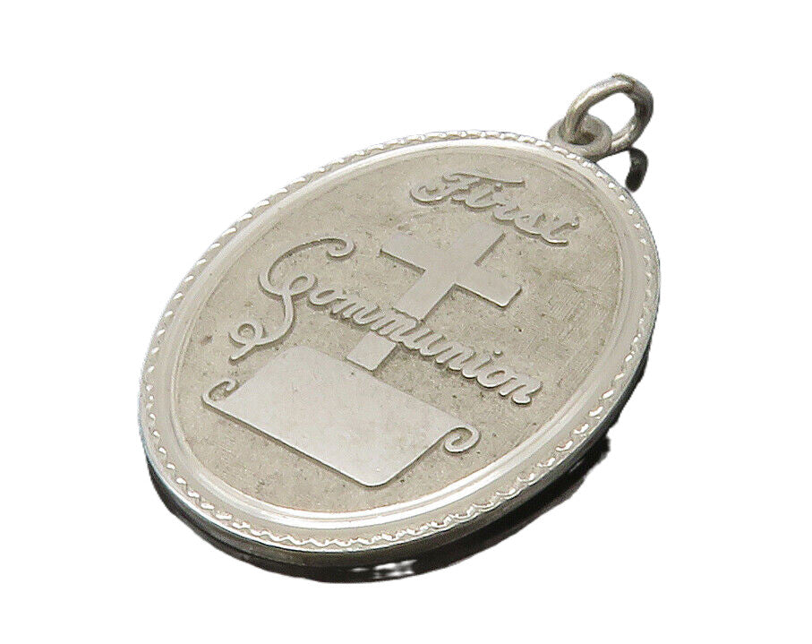 925 Sterling Silver  Vintage Shiny First Communion Religious Pendant  PT10415