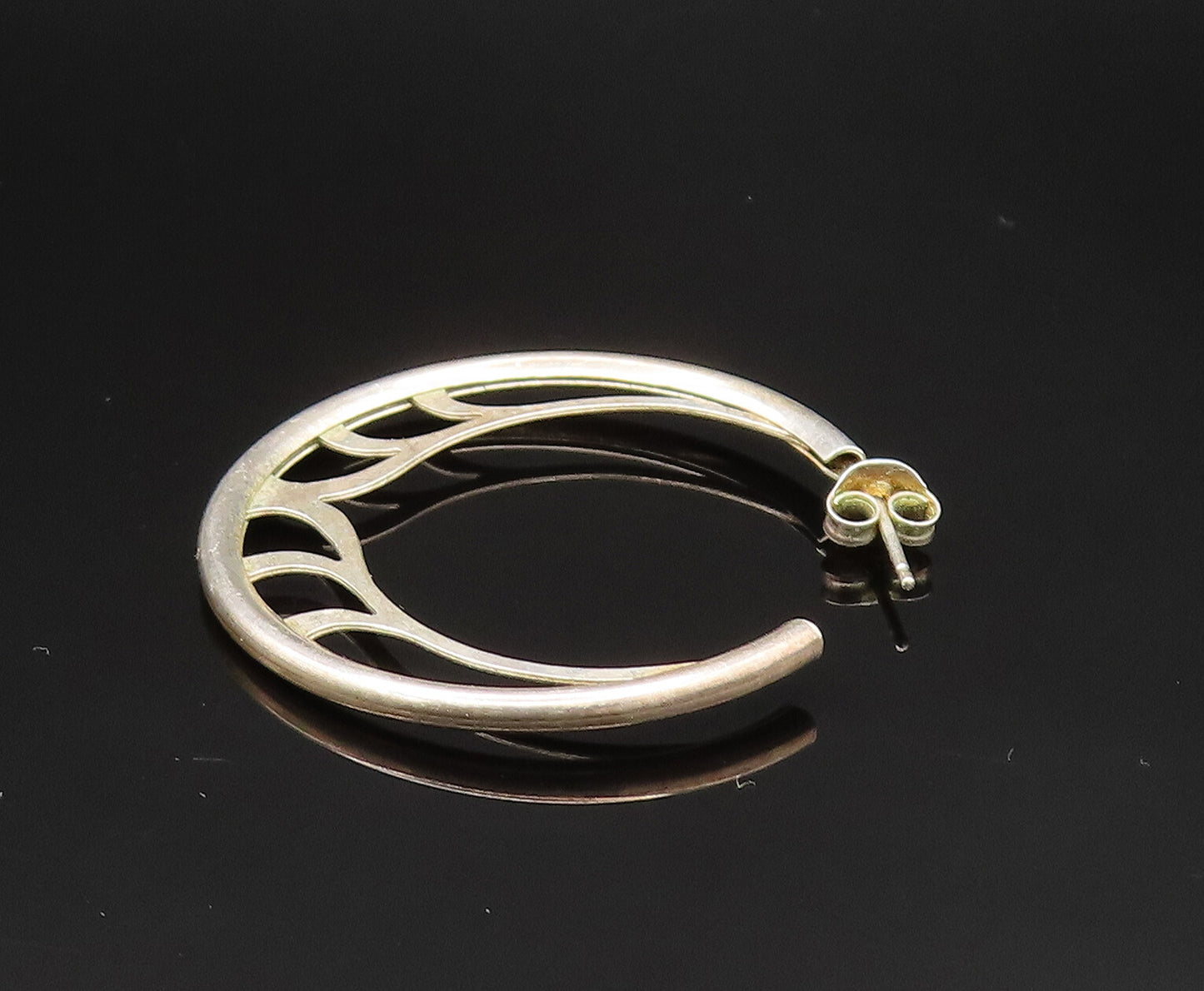 DESIGNER 925 Sterling Silver Vintage Flame Cutout Motif Hoop Earrings EG11822
