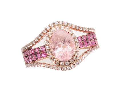 925 Sterling Silver Vintage Ring Rose Gold Plated Pink White Topaz Sz 7 RG29929