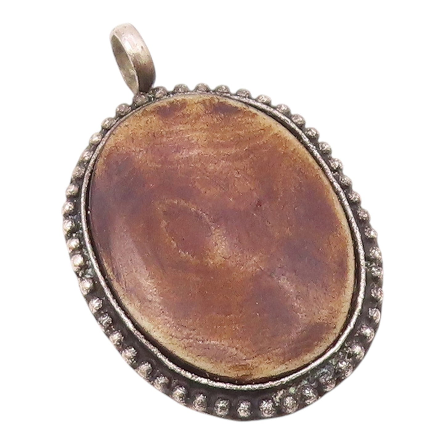 925 Sterling Silver  Vintage Brown Jasper Oxidized Bubble Trim Pendant  PT6743