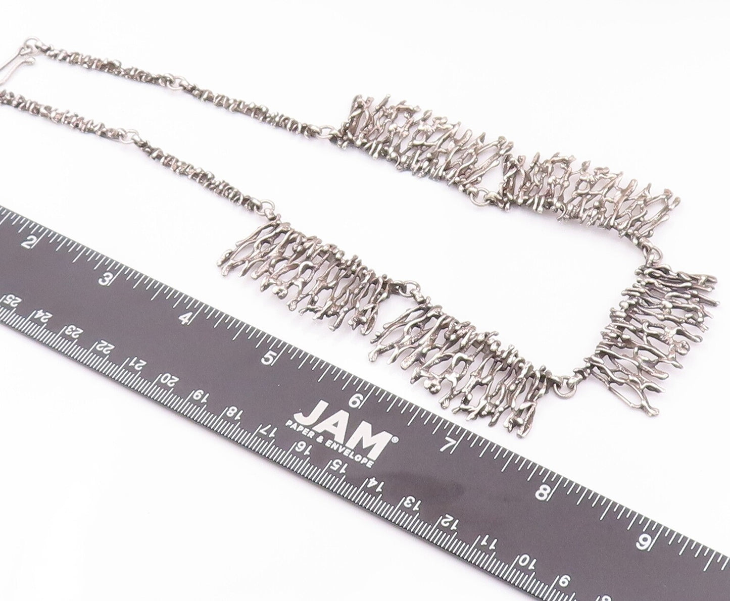 925 Sterling Silver Vintage Necklace Brutalist Tree Branch Carved  NE4267
