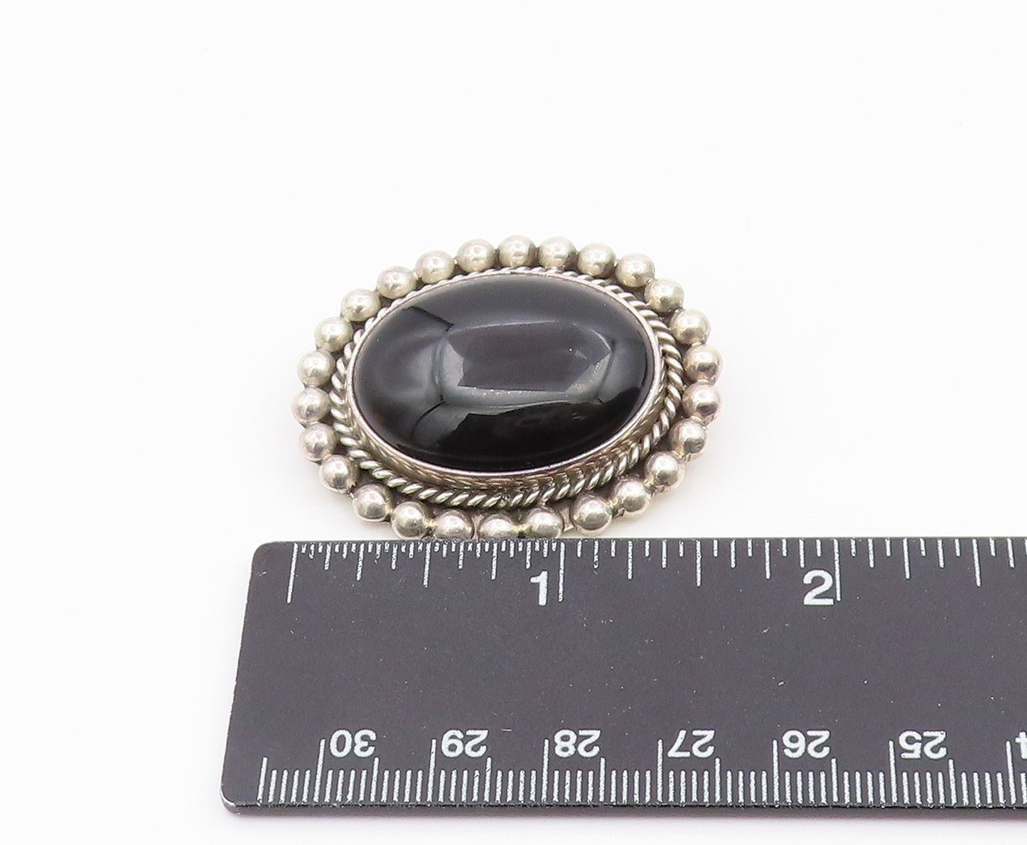 MWS MEXICO Sterling Silver Vintage Black Onyx Bubble Border Brooch Pin  BP3862