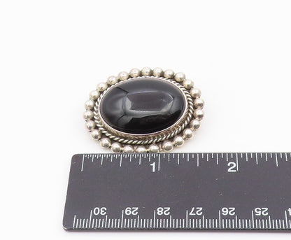 MWS MEXICO Sterling Silver Vintage Black Onyx Bubble Border Brooch Pin  BP3862