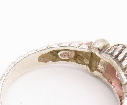 925 Sterling Silver Vintage Ring Pink Topaz Ribbed Statement Band  Sz 8  RG36754