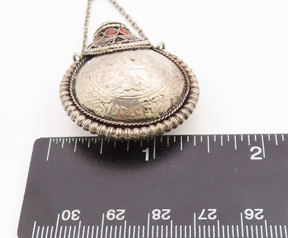 925 Sterling Silver Vintage Perfume Bottle Dark Tone Turquoise Carved  TR3889