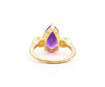 925 Sterling Silver Vintage Ring Gold Plated Drop Amethyst & Topaz Sz 8  RG30095