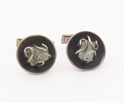 925 Sterling Silver  Vintage Wire Wrapped Quartz Round Cuff Links  TR1825