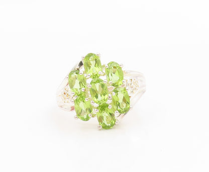 925 Sterling Silver Vintage Ring Elegant Peridot Floral Cluster  Sz 10  RG36075