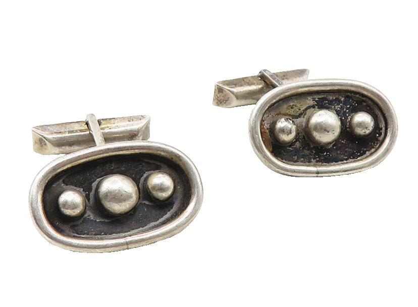 SHEP 925 Sterling Silver Vintage Oxidized Beaded Detail Cufflinks  TR1844