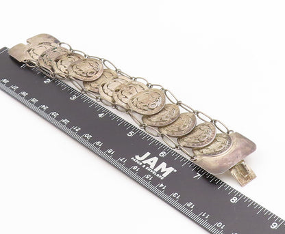 925 Sterling Silver Vintage Bracelet Antique Peruvian Cut Out Coin Link  BT11571