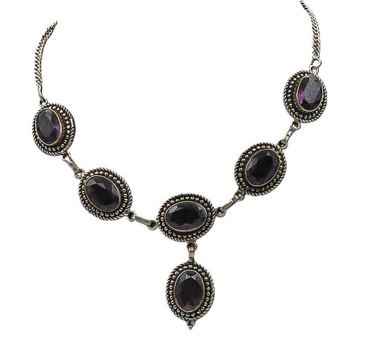 925 Sterling Silver  Vintage Amethyst Twist Petite Curb Chain Necklace  NE3061